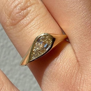 1.00 Ct Pear Moissanite Diamond Signet Ring in Solid Gold in 14k Yellow,Rose and White Gold Options,Pinky Signet Ring Drop Diamond Gold Ring