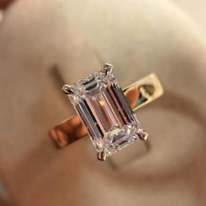 Emerald Cut Solitaire Ring, 14k Gold Engagement Ring, Classic Moissanite Diamond Alternative, Minimalist Fine Jewelry Gift