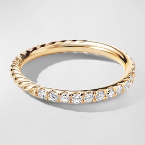 14k Gold Diamond Band, Rope Twist Eternity Ring, Dainty Stacking Wedding Band, Unique Minimalist Fine Jewelry Gift