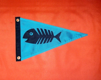 Boat Flag FISHBONES Turquoise and Black Nautical Gift for Him flag chick TARIFF FREE