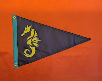 Seahorse Hippocampus Navy and Lemon Yellow Nautical Boat Flag theflagchick TARIFF FREE