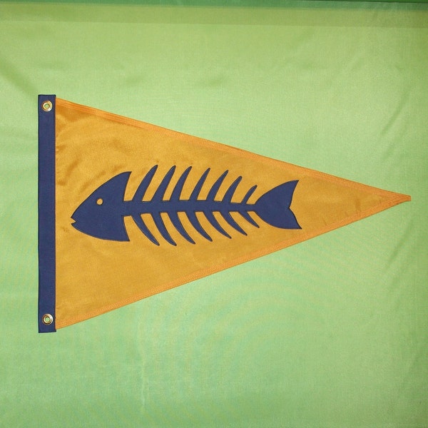Drapeau de bateau FISHBONES or et bleu marine cadeau nautique pour lui FLAG CHICK