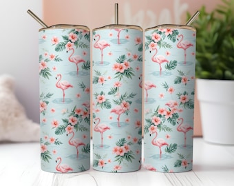 Flamingo Tumbler Wrap PNG: Floral Sublimation Design (20oz Digital Download)