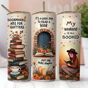 Book Tumbler Wrap, Tumbler Sublimation Design, Floral Reading Wrap, 20 oz Skinny PNG, Book Lover Digital Download, Reading Cup Art