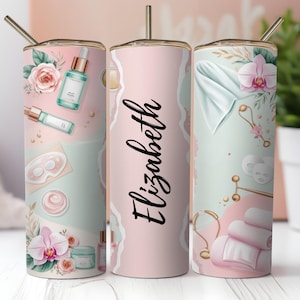 Skin Care Tumbler Wrap, Esthetician PNG Design, Personalized 20oz Skinny Tumbler, Add Your Name Sublimation, Digital Download