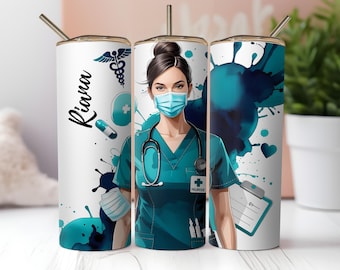 Benutzerdefinierte Krankenschwester Tumbler Wrap PNG: 20 Unzen Skinny Sublimation (Digitaler Download)
