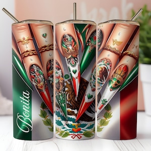 Mexican Flag Tumbler Wrap: Bonita Girl, Fiesta Design (20oz PNG)