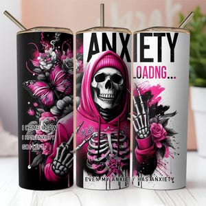 Anxiety Tumbler Wrap, Funny Skull Png, 20oz Skinny Tumbler Design, Floral Sublimation Png, Dark Humor Tumbler Wrap, Digital Download