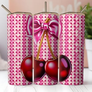 Cherry Bow Tumbler Sublimation Design: 20oz Skinny Tumbler PNG (Digital Download)