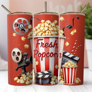 Retro Movie Tumbler Wrap: Popcorn Night PNG, 20oz Skinny Tumbler (Digital Download)