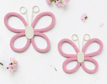 2 Pcs Pink Boho Butterfly Wall Decor, Woven Hanging, Nursery Decor, Kids Room Art