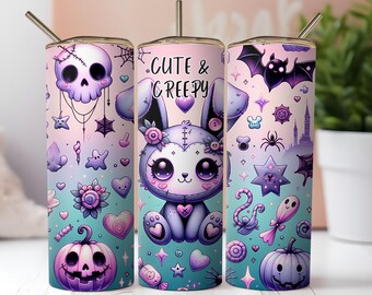 Pastel Goth Tumbler Wrap, Spooky Cute Sublimation Design (PNG Digital Download)