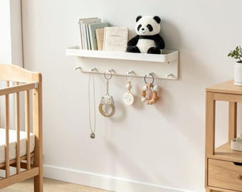 Wall Shelf with Hooks, Floating Wall Organizer, Nursery & Coat Rack, Entryway Storage