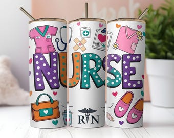 Krankenschwester Tumbler Wrap PNG: 20 Unzen Skinny Sublimation Design (Digitaler Download)