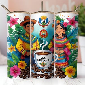Guatemala 20oz Skinny Tumbler PNG, Guatemala Flag Sublimation Wrap, Independence Day Design, Hispanic Heritage, Digital Download