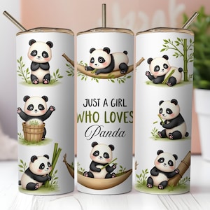 Panda Tumbler Wrap, Panda PNG Design, Just a Girl Who Loves Pandas, Cute Watercolor Sublimation, 20oz Skinny Tumbler File
