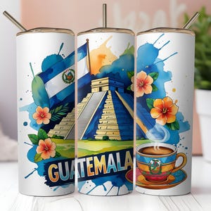 Guatemala 20oz Skinny Tumbler, Guatemala Flag Tumbler Wrap, PNG Sublimation Design, Independence Day Hispanic Wrap, Digital Download