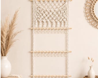 Macrame Hair Bow Holder, Girls Headband Organizer, Boho Nursery Wall Storage