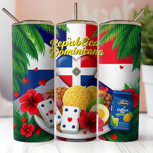Dominican Republic Tumbler Wrap, Typical Food Design, 20oz Skinny Tumbler PNG, RD Inspired Sublimation, Dominican Soy Tumbler Wrap
