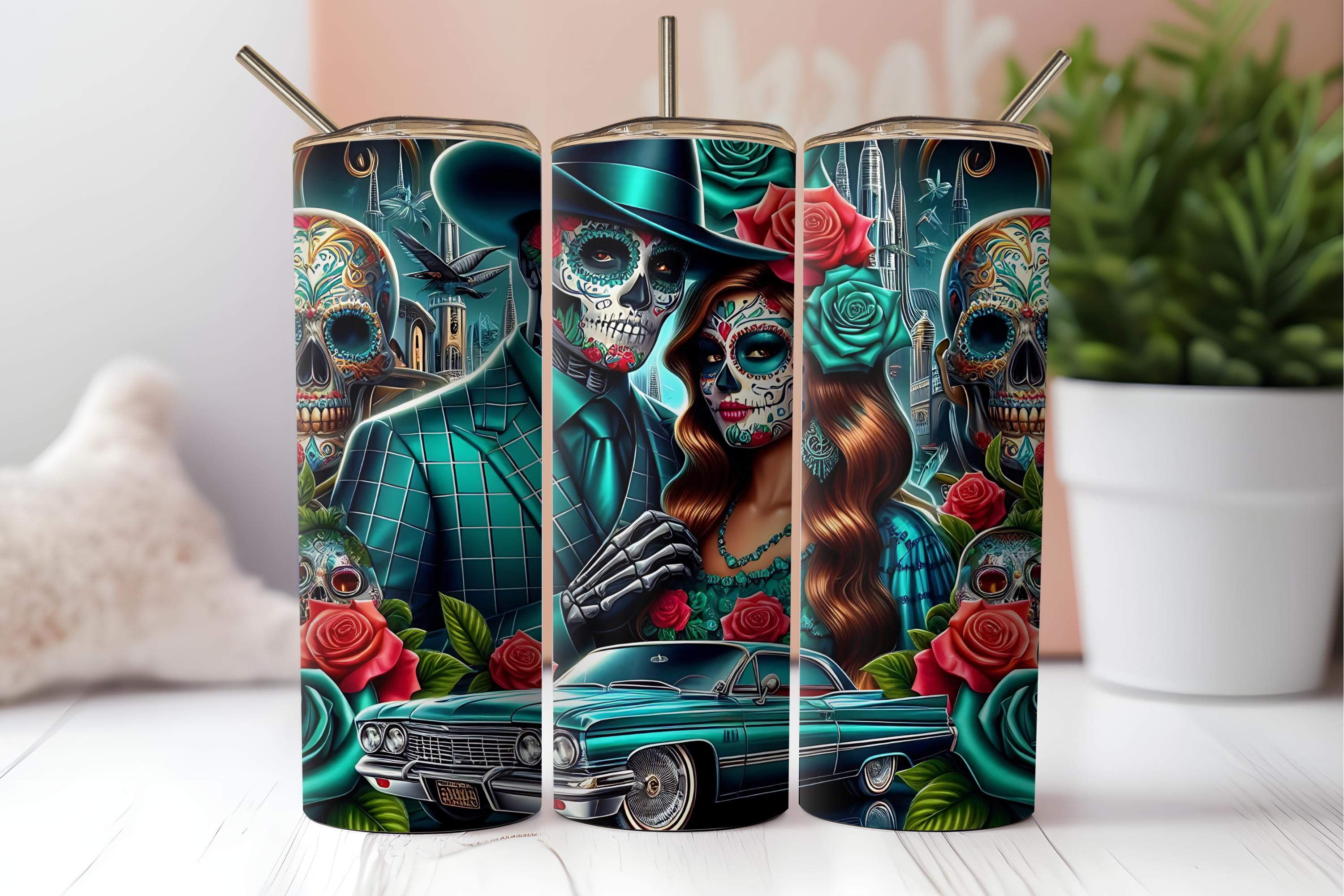Chicano Sugar Skull Tumbler Wrap: Lowrider Couple PNG (digital Download ...