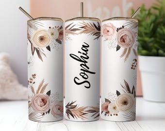 Personalized Boho Tumbler Wrap: Floral Sublimation Design (PNG Download)