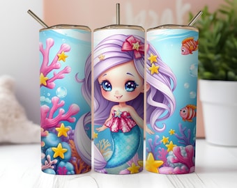 Mermaid Tumbler Wrap Design: 20oz Skinny Tumbler Sublimation (Digital Download)