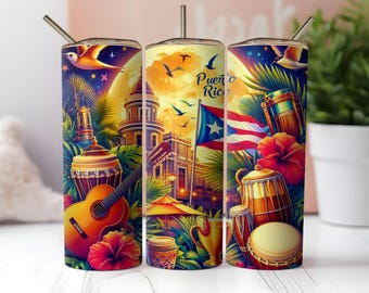 Puerto Rican Flag Tumbler Wrap PNG: 20oz Skinny Sublimation Design (Digital Download)