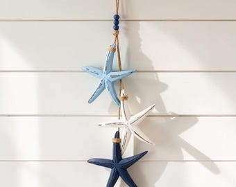 Starfish Wind Chime, Wooden Coastal Wall Hanging, Nautical Beach House Decor, Ocean Gift