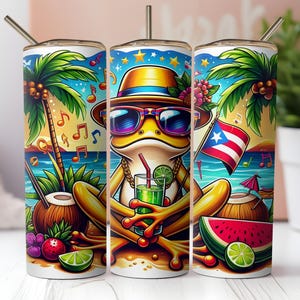 Puerto Rico Flag Tumbler Wrap: Boricua Beach Frog (Digital Download)