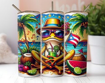 Puerto Rico Flag Tumbler Wrap: Boricua Beach Frog (Digital Download)