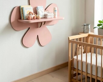 Flower Wall Shelf, Pink Nursery Floating Rack, Kids Room Decor, Small Display Ledge