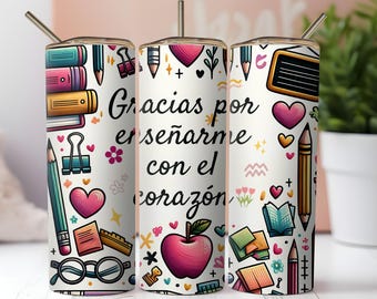 Disegno del bicchiere per insegnante di spagnolo: 20oz Skinny Wrap PNG (download digitale)