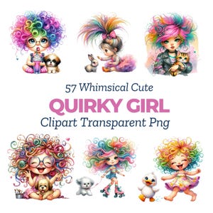 Quirky Girl Clipart, Whimsical Doll PNG, Fantasy Ephemera, Cute Paper Craft, Junk Journal Clipart, Watercolor Download
