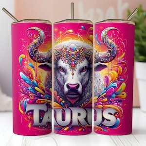 Taurus Tumbler Wrap, Pink Zodiac 20oz Skinny Tumbler Sublimation, Taurus Digital Download, Astrology Cup Wrap, Horoscope Tumbler Design