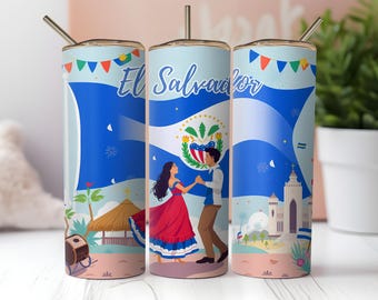 El Salvador Flag Tumbler Wrap: 20oz Skinny Sublimation (Digital Download)