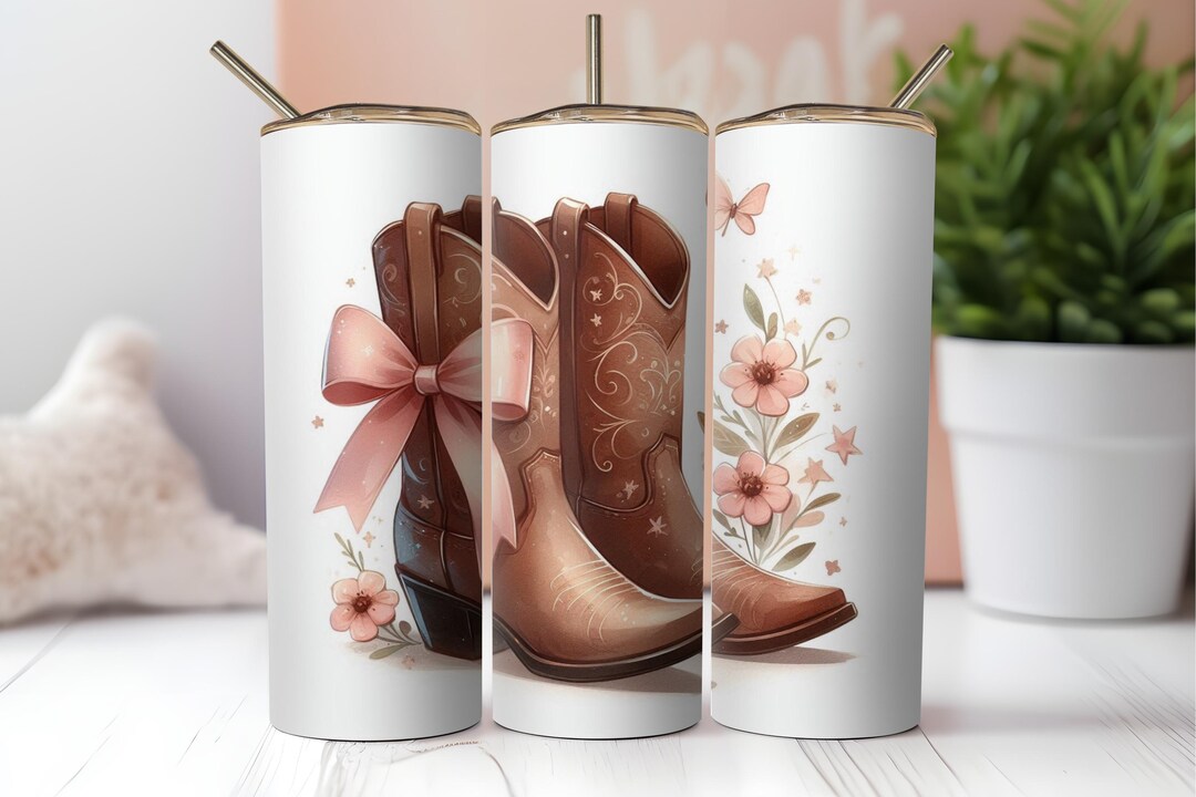 Floral Cowboy Boots Tumbler Sublimation Design: Western PNG (digital ...