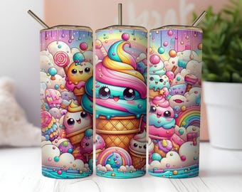 Ice Cream Tumbler Wrap, png, 20 oz skinny sublimatie (digitale download)