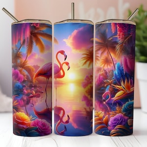 Flamingo tumbler png, 20 oz skinny tumbler design, tropical flamingo wrap, sublimation tumbler design, digital download, summer tumbler png