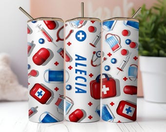Nurse Tumbler Wrap PNG: Custom Text, Medical Design (Digital Download)
