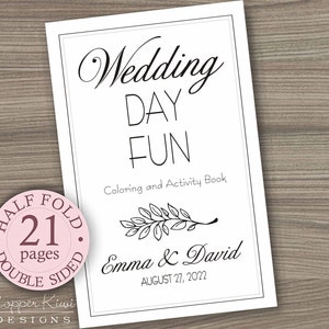 Wedding Coloring Book - Kids Wedding Favors - Personalized & Printable Download PDF Wedding Activity Book - Half Fold Book - Double Sided