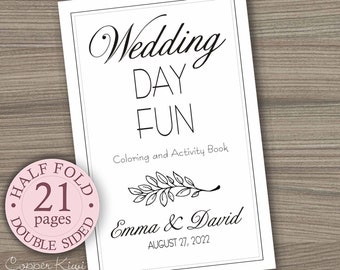 Wedding Coloring Book - Kids Wedding Favors - Personalized & Printable Download PDF Wedding Activity Book - Half Fold Book - Double Sided