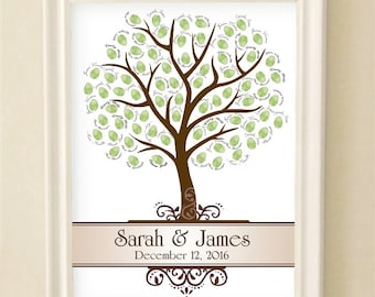 Vingerafdruk Tree Guest boek - gepersonaliseerde afdrukbare PDF - Baby douche gastenboek bruiloft