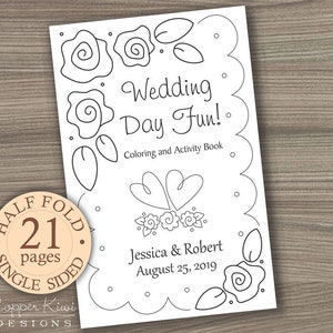 Wedding Coloring Book - Kids Wedding Favors - Personalized & Printable Download PDF Wedding Activity Book - Half Fold Book - Single Sided