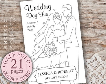 Wedding Coloring Book - Kids Wedding Favors - Personalized & Printable Download PDF Wedding Activity Book - Half Fold Book - Double Sided