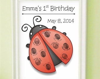 Ladybug Fingerprint Guest Book - Ladybug Birthday Party - Ladybug Baby Shower - Personalized & Printable (PDF) Ladybug Guestbook