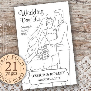 Libro da colorare per matrimoni - Bomboniere per bambini - Personalizzato e stampabile Scarica PDF Libro di attività nuziali - Libro a mezza piega - Single Sided
