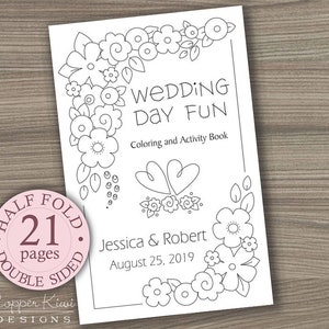 Wedding Coloring Book - Kids Wedding Favors - Personalized & Printable Download PDF Wedding Activity Book - Half Fold Book - Double Sided