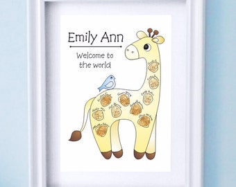 Giraffe Fingerprint Guest Book - Jungle Safari Baby Shower - Giraffe Birthday Party - Personalized & Printable (PDF) Giraffe Guestbook