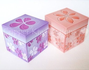 Printable Gift Box Set - PDF Flower Design Boxes - Print At Home Gift Wrap - 2 Designs