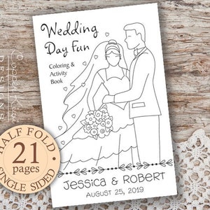 Libro da colorare per matrimoni - Bomboniere per bambini - Personalizzato e stampabile Scarica PDF Libro di attività nuziali - Libro a mezza piega - Single Sided